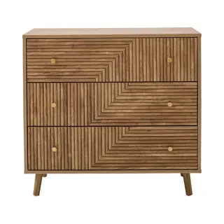 Calicosy Kommode Mit 3 Schubladen – Fronten In L-Optik Und Goldfarbenen Knöpfen – Füße Aus Holz Dekor – Schlafzimmer, Wohnzimmer – L 80 X T