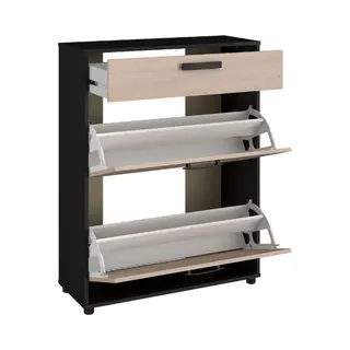 Schoenenkast Celestia Met Twee Deuren En Opberglade - Eikdecor/zwart - Parisot - Schoenenkast - Bruin; Zwart - Melamine; Spaanplaat