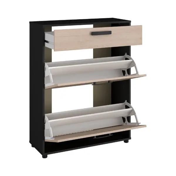 Schoenenkast Celestia Met Twee Deuren En Opberglade - Eikdecor/zwart - Parisot - Schoenenkast - Bruin; Zwart - Melamine; Spaanplaat thumbnail