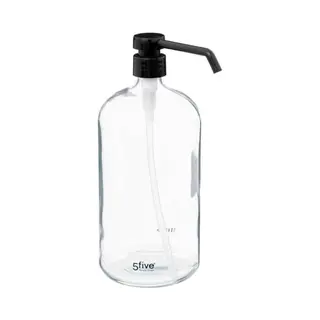 5 five simply smart 5five Zeepdispenser Van Glas, Transparant, 1 L, Zwarte Pomp, Grote Capaciteit, Voor Keuken, Badkamer