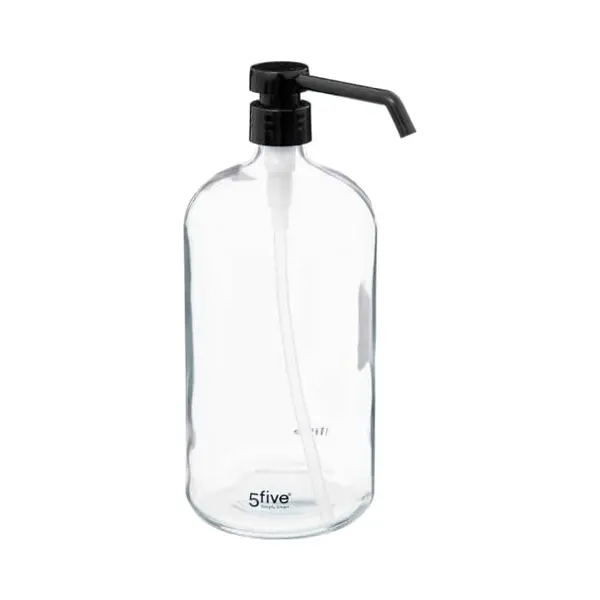 5 five simply smart 5five Zeepdispenser Van Glas, Transparant, 1 L, Zwarte Pomp, Grote Capaciteit, Voor Keuken, Badkamer thumbnail