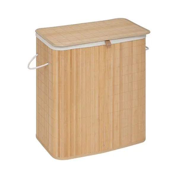 5Five Wasmand Dubbel Compartiment - Bamboe - Met Deksel - Naturel - 52 X 32 X 63 Cm - 100 Liter thumbnail