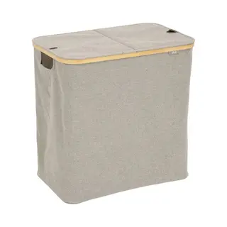 5Five Wasmand Dubbel Compartiment - Polyester - Met Deksel - Beige - 53 X 33 X 54 Cm - 80 Liter - Tidy Box - Opvouwbaar