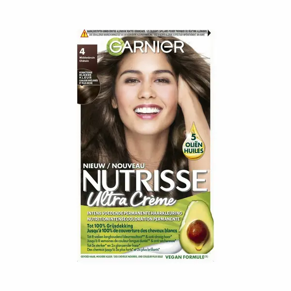 Gratis, Garnier Nutrisse Ultra Crème Permanente Haarkleuring 4.0 Middenbruin thumbnail