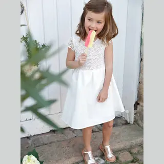 Vertbaudet Festliches Mädchen Kleid Mit Makrameespitze Wollweiß 140