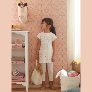Vertbaudet Nachthemd Van Ribtricot "kersen" + Effen Meisjeslegging Nude