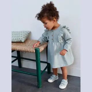 Vertbaudet Fleece Jurkje Voor Baby's Met Ruches Van Engels Borduurwerk Grijsblauw