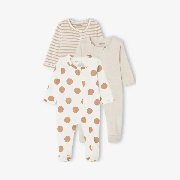 Vertbaudet Set Van 3 Pyjama's Van Jersey Met Rits Basics Cappuccino thumbnail