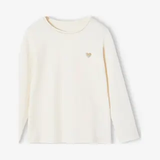 Vertbaudet T-shirt Basics Met Hartjes En Pailletten En Lange Mouwen Ecru
