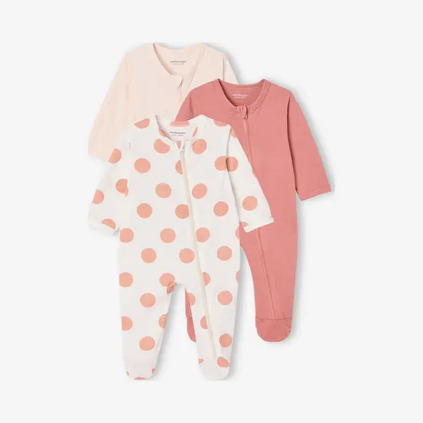 Vertbaudet Set Van 3 Pyjama's Van Jersey Met Rits Basics Rouge thumbnail