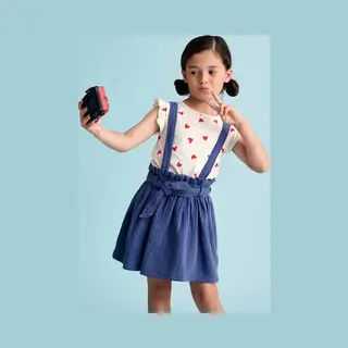 Vertbaudet Mädchen-Set, T-Shirt + Rock Indigo-blau 98/104