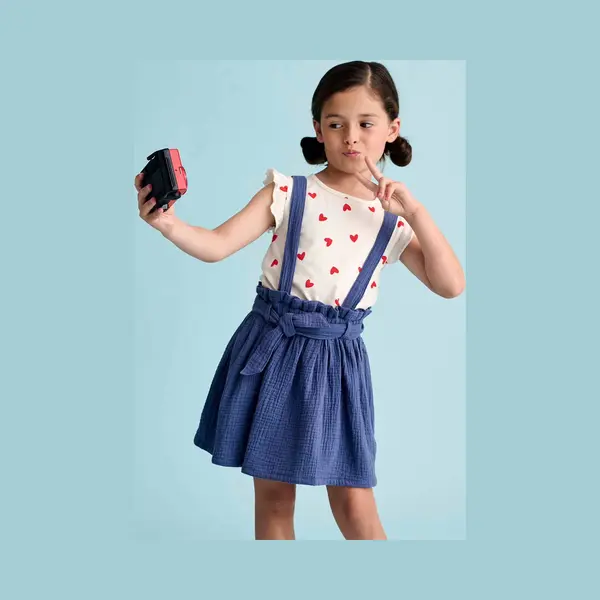 Vertbaudet Mädchen-Set, T-Shirt + Rock Indigo-blau 98/104 thumbnail