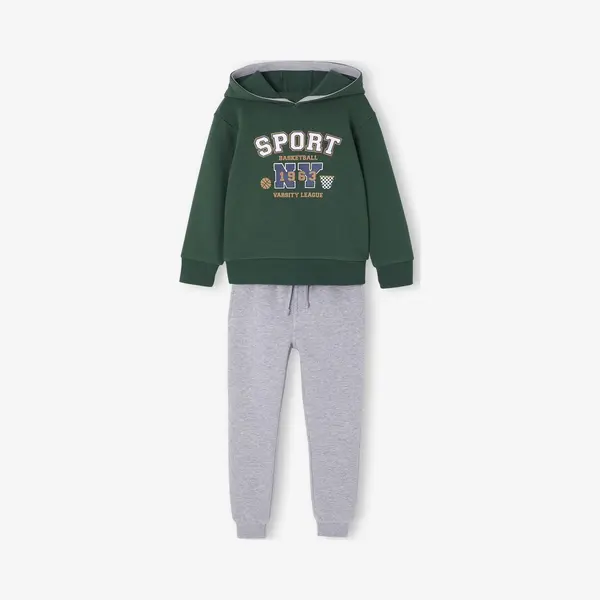 Vertbaudet Sportieve Set Voor Jongens Met Sweater Met Capuchon En Print + Effen Joggingbroek Korstmos thumbnail