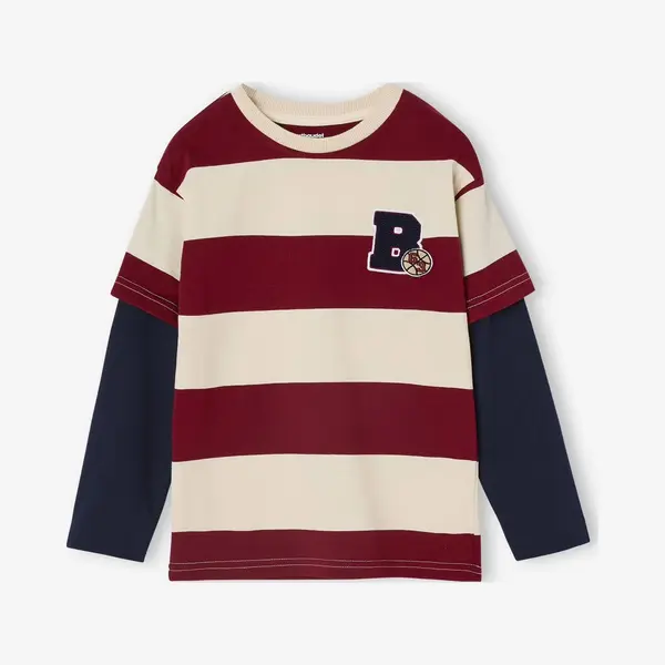 Vertbaudet Jungen Streifenshirt Im Lagenlook Mit Recycling-Baumwolle Rot Gestreift 110 thumbnail