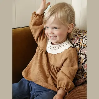 Vertbaudet T-shirt Baby Van Gekreukte Jersey Met Gehaakte Kraag
