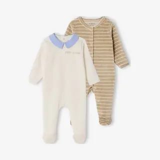 Set Van 2 Babyslaappakje Geboorte In Fluweel / Velours Envie De Fraise Personaliseerbaar Ecru