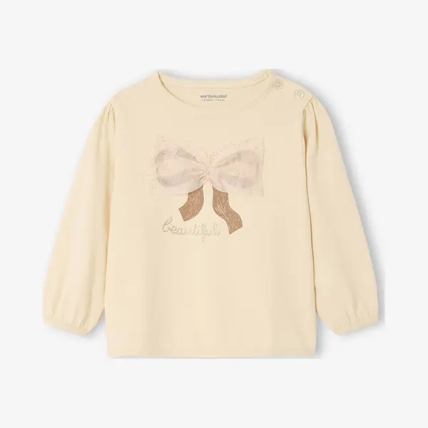 Vertbaudet Langarmshirt Baby T-Shirt Mit Langen Ärmeln Und Schleife Aus Tüll thumbnail