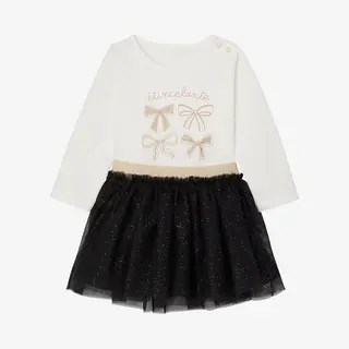 Vertbaudet Babyset Voor Meisjes, T-shirt, Rok Met Glitter Zwart
