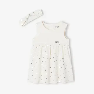 Vertbaudet Jurk Met Bijpassende Haarband Babymeisje Beige