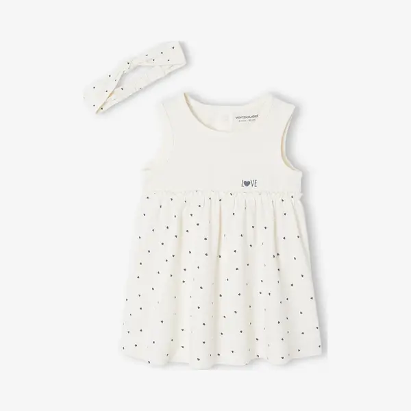 Vertbaudet Kleid Mit Haarband Für Mädchen Baby Beige 74 thumbnail