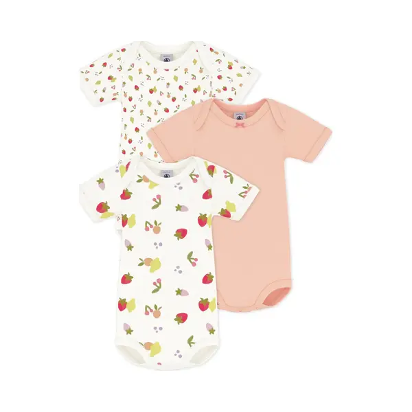 Petit Bateau Setje Van Katoenen Body's Met Korte Mouwen En Fruitprint Unisex Rompertje - Oranje + Wit/Meerkleurig + Groen thumbnail