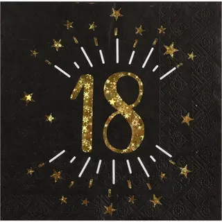 Santex Verjaardag Feest Servetten Leeftijd - 10x - 18 Jaar - Goud - 33 X 33 Cm
