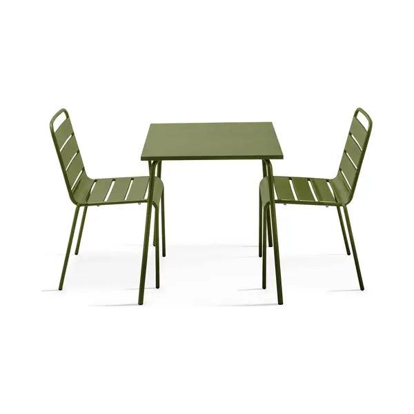 Oviala - Set Van Een Vierkante Tuin Tafel En 2 Kaki Groen Stalen Stoelen - Palavas thumbnail