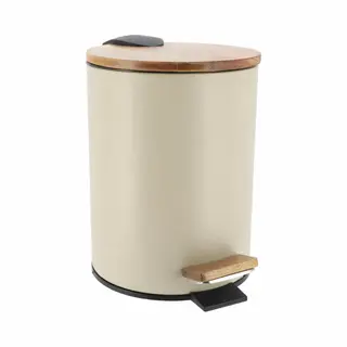 Tendance Badkamer Prullenbak/afvalbak Bamboo Vibe - Soft Close - Crème - 3 Liter - Metaal