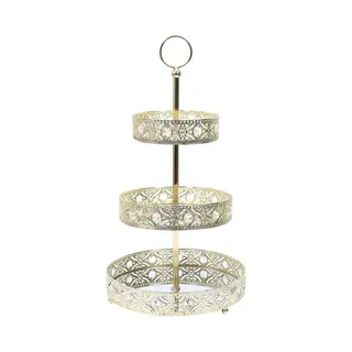 Home Deco Factory Etagere 3 Laags - Goud - Metaal - D25 X H46 Cm - Hightea - Taartjes - Decoratief - Serveerschaal