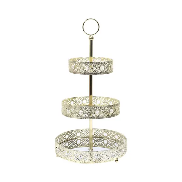 Home Deco Factory Etagere 3 Laags - Goud - Metaal - D25 X H46 Cm - Hightea - Taartjes - Decoratief - Serveerschaal thumbnail