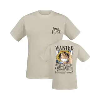 One Piece - Anime T-shirt - Wanted - S Tot Xxl - Zand