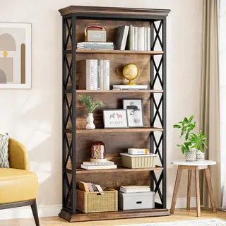 Tribesigns- Boekenrek - Boekenkast Industrieel - 5 Lagen - Hout/Metaal - Bruin/Zwart - 80 X 30 X 180cm - Voor Woonkamer, Studeerkamer, Kantoor