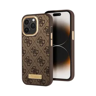 Guess GUHMP14LU4GPRW IPhone 14 Pro 6, 1" Brązowy/bruin Hard Case 4G Logoplaat MagSafe (Apple IPhone 14 Pro), Smartphonehoes, Bruin