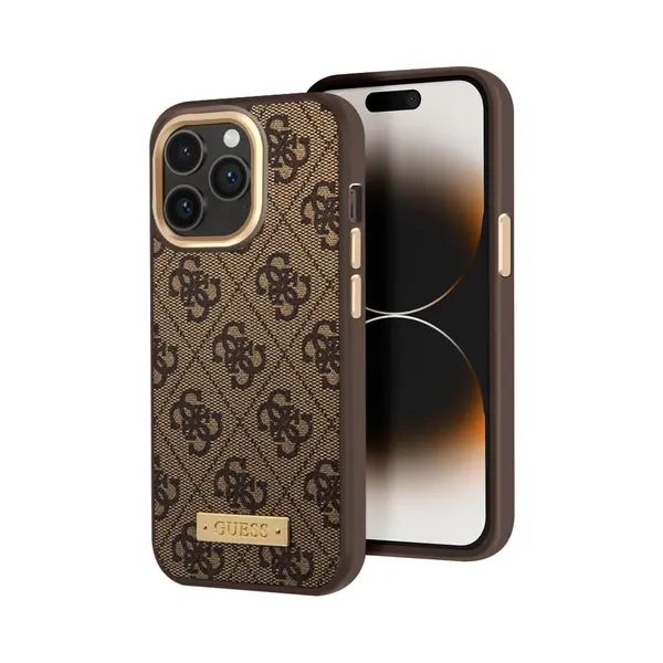 Guess GUHMP14LU4GPRW IPhone 14 Pro 6, 1" Brązowy/bruin Hard Case 4G Logoplaat MagSafe (Apple IPhone 14 Pro), Smartphonehoes, Bruin thumbnail