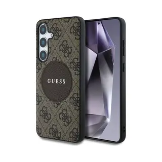 Guess 4G Ring Cirkel Logo Hoesje Geschikt Voor Samsung Galaxy S25 Plus - Back Cover Compatibel Met MagSafe / Qi2 - Bruin
