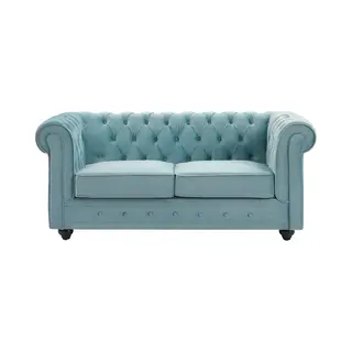 Vente-unique Sofa 2-Sitzer - Samt - Pastellblau - Chesterfield