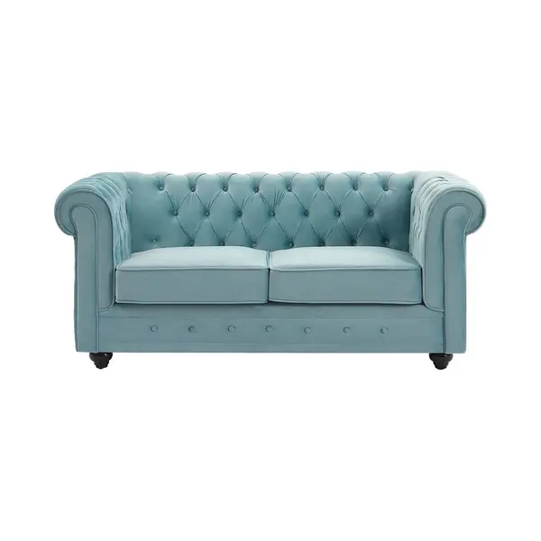 Vente-unique Tweezitsbank Van Pastelblauw Velours Chesterfield thumbnail