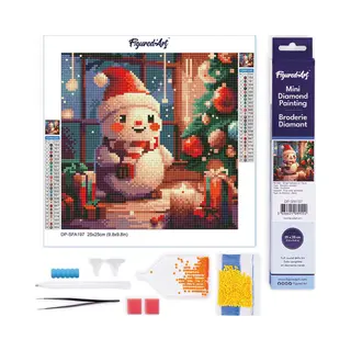 Figured'Art Mini Diamond Painting Set Volwassenen 25x25 Cm Blije Sneeuwpop In De Kamer - 5D Diy Art Full Drill Ronde Diamant - Opgerold Canvas