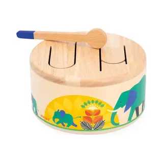 Janod Drum Gioia J07650 Houten Trommel Fsc + Toverstaf, Speelgoed Voor Imitatie En Muziekstimulatie, Waterverf, Vanaf 18 Maanden