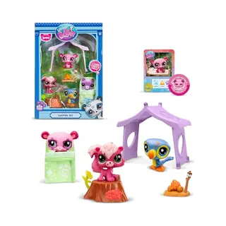 Bandai - Littlest Pet Shop - Camping Pack 3 Dieren En Accessoires - Panda Tucano Eekhoorn - Speelgoedpakket Mini Figuren Schattige Dieren - Speelgoed