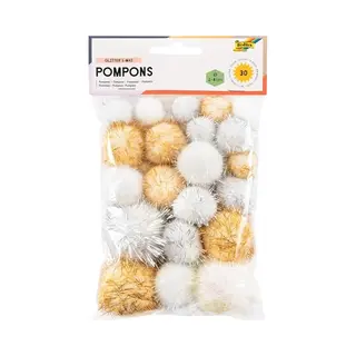 Folia Kerstglitterpompons, Assortiment Maten.