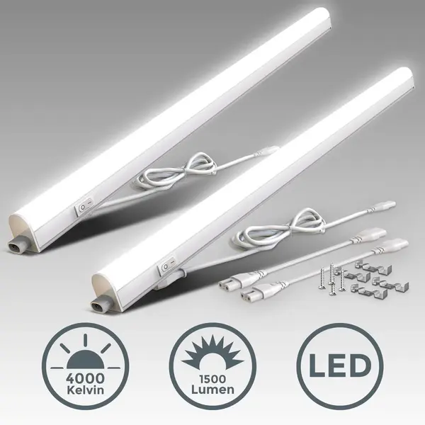 B.K.Licht Took - Set Van 2 Led Onderbouwverlichting - Onderkast Licht - 4W - 400lm - 4.000K Neutraal Wit Licht - Keukenlamp - 31cm - Wit thumbnail