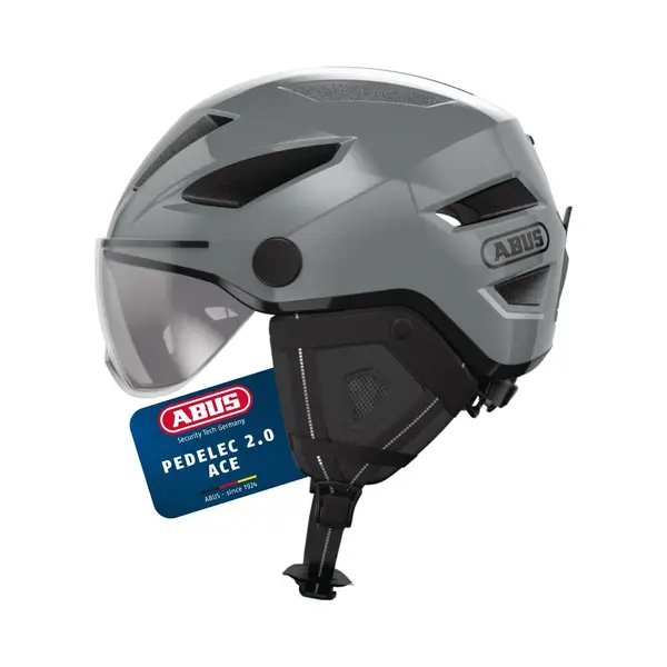 Abus Stadthelm Pedelec 2.0 Ace Fietshelm Met Achterlicht, Vizier, Regenbescherming, Oorbescherming, Voor Dames En Heren, Grijs, Maat L thumbnail