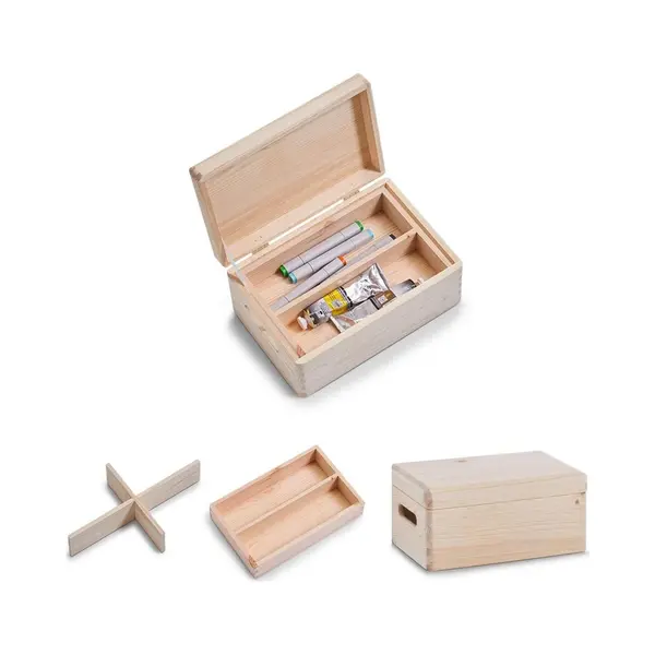 Zeller Kistje - Met Deksel - 30 X 20 Cm - Hout - Met Inzet Tray - Kantoorbenodigdheden - Hobbybenodigdheden - Kisten Met Vakken thumbnail