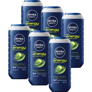 Nivea Men Energy Douchegel Mannen - 3-in-1 Shower Gel Met Mintextract - Shampoo - Voordeelverpakking - 6 X 250 Ml