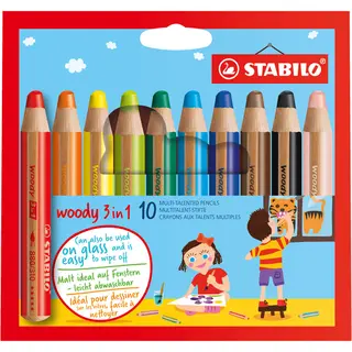 Stabilo woody 3 in 1, multitalent kleurpotlood, etui met 10 kleuren