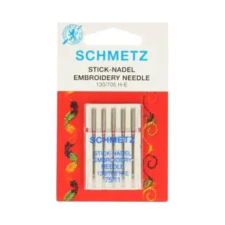 Schmetz | 5 Sewing Machine Needles | Embroidery | 130/705 H-E | Size 75/11