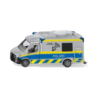 Siku politieauto Mercedes-Benz Sprinter politiespeelgoed 1:50 metaal/kunststof blauw/wit draaibare schotelantenne afneembaar dak diverse openslaande deuren