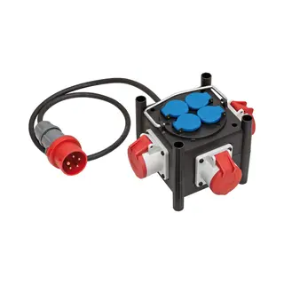 Brennenstuhl Compacte Rubberen Stroomverdeler Voor Op De Bouw (1m Kabel, 3x Cee 400V/16A, 4x 230V/16A Penaarde, Gebruik Op Locatie En Voor Permanent
