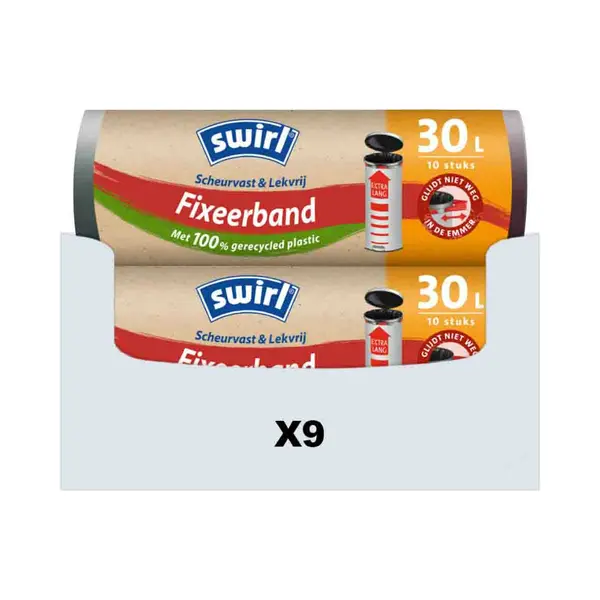 9x Swirl 30l Fixierband Müllbeutel Extra-lang, 9er Pack (9 X 10 Beutel) - 30 Liter - 30 L - 30L thumbnail